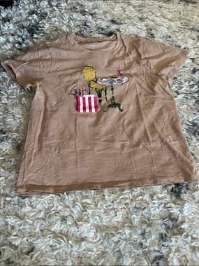 J. Crew Girls' Tan Short Sleeve Tee with Floral Café Graphic